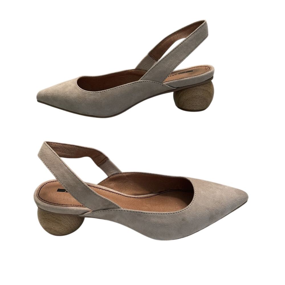 NIB Matiko Circa Peach-Nude Suede Slingback Pointy Toe Round Heel Sandal- US 5 - Picture 4 of 8